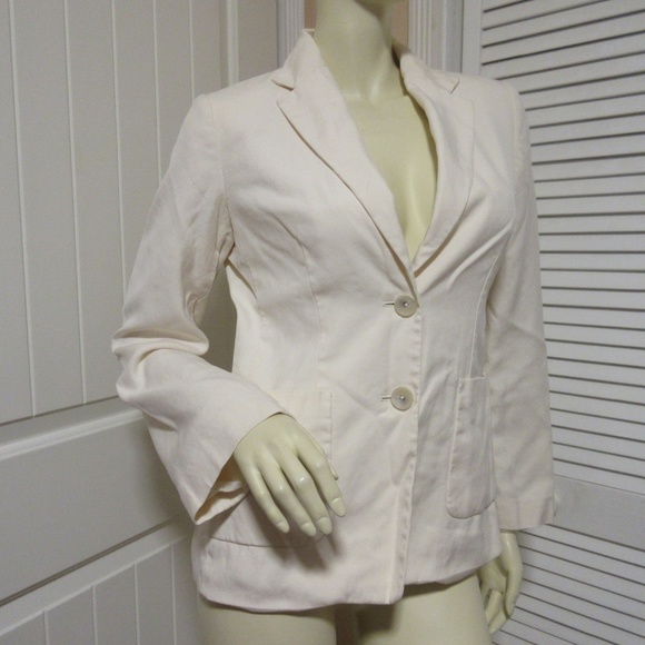 Banana Republic Womens Blazer Jacket 6 Silk Wool Cream Off-White Preppy Academia - Picture 2 of 8